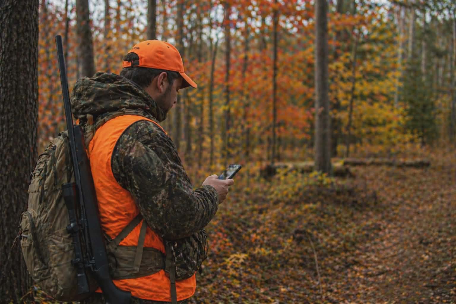 Chasseur en forêt avec GPS